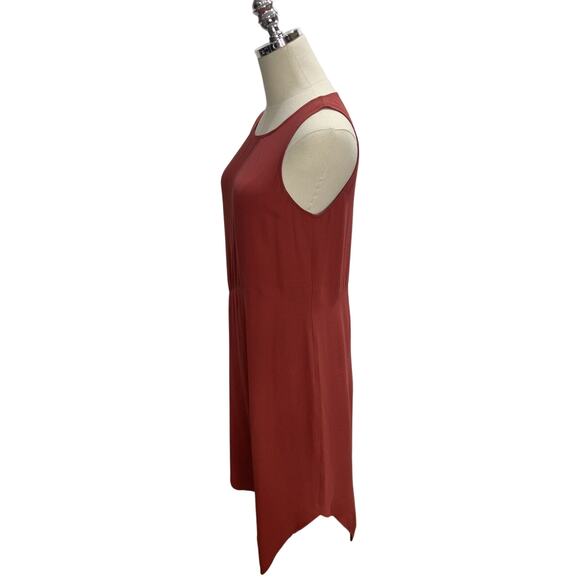 EILEEN FISHER Asymmetrical Hem Silk Georgette Fluid Dress Women Sz XS Red Rust - Picture 6 of 10